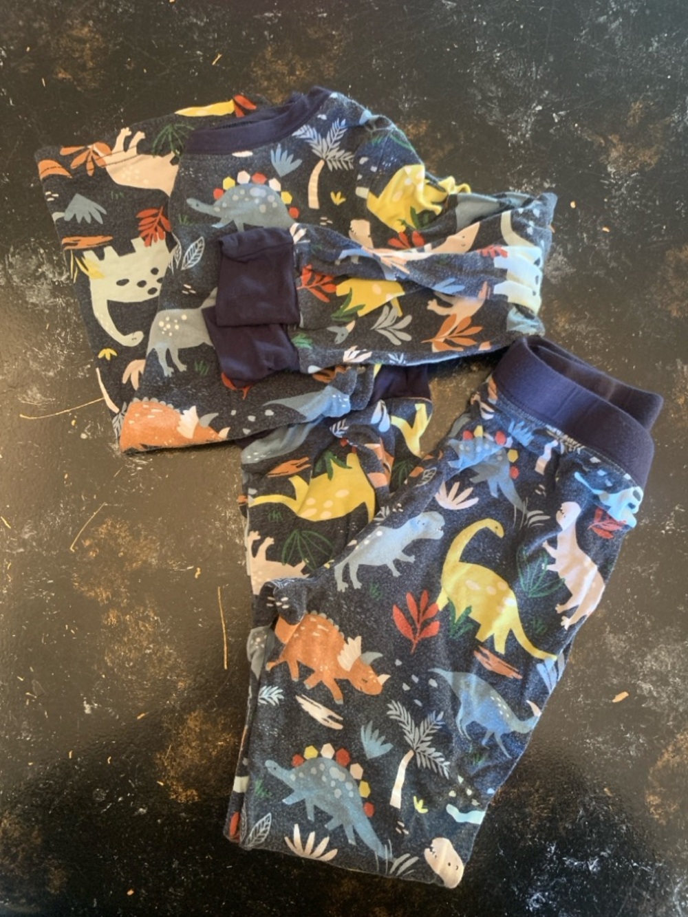 Little Sleepies Navy Dinosaur Pajama Set with Multicolor Dino Motif